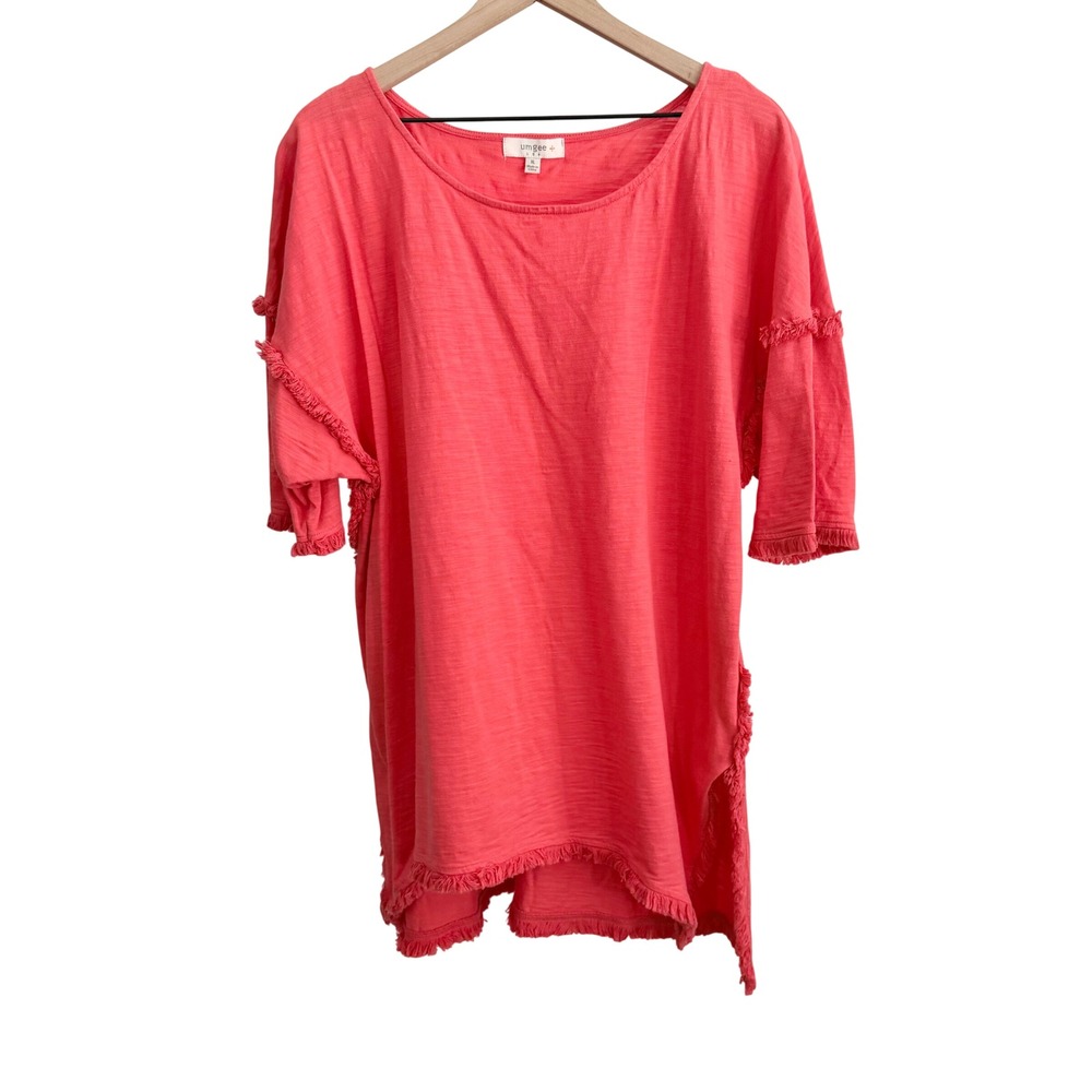 Umgee Fringe Tunic Top Pink Coral XL Boho Coastal Cowgirl Festival Western Beach